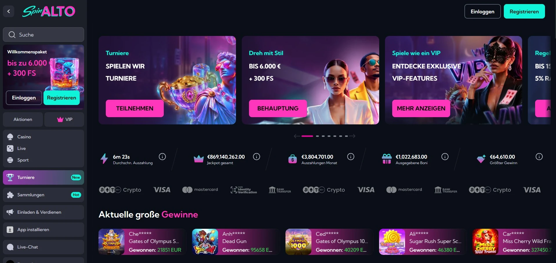 Spinalto Casino main page